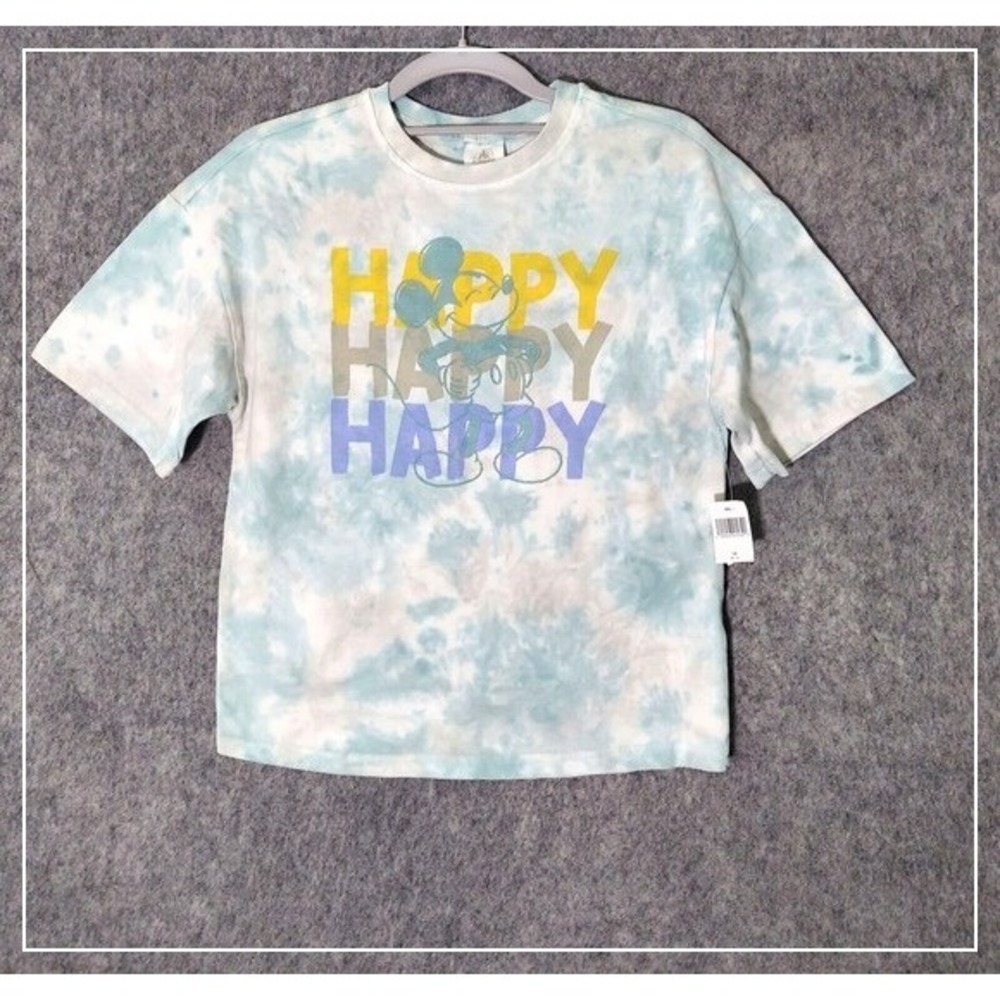 Disney‎ Parks Boy T Shirt 7 8 Mickey Mouse Blue Tie Dye Happy Short Sleeve retro